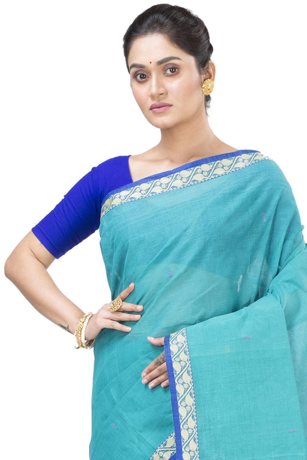 See Blue Pure Cotton Gaela Tant Saree (920)